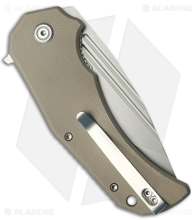 Kubey Bravo One Tanto Liner Lock Knife Tan G-10 (3.39" Bead Blast)
