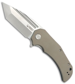 Kubey Bravo One Tanto Liner Lock Knife Tan G-10 (3.39" Bead Blast)