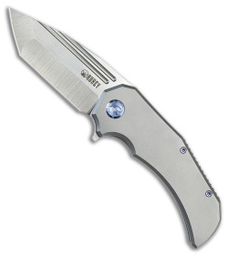 Kubey Bravo One Tanto Frame Lock Knife Gray Titanium (3.39" Satin)