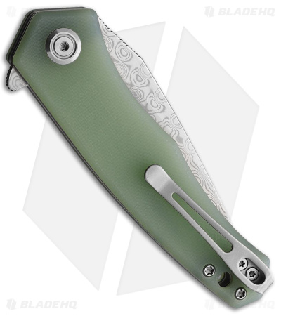 Kubey Cadmus Liner Lock Knife Jade G-10 (2.95" Damascus)