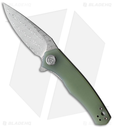 Kubey Cadmus Liner Lock Knife Jade G-10 (2.95" Damascus)