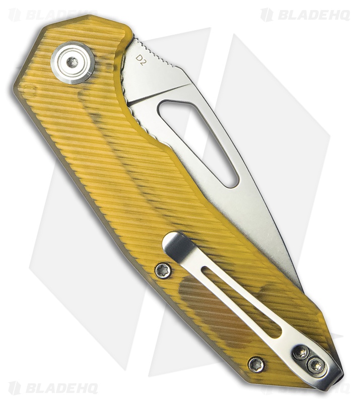 Kubey Coeus Liner Lock Knife Yellow Ultem (3.11" Bead Blast)