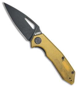 Kubey Coeus Liner Lock Knife Yellow Ultem (3.11" Black Stonewash)