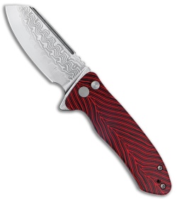 Kubey Creon Button Lock Knife Black/Red G-Mascus (2.87" Damascus) KU336B