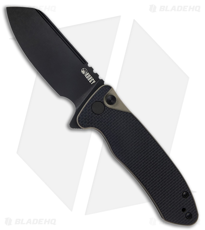 Kubey Creon Button Lock Knife Black/Tan G-10 (2.87" Black Stonewash) KU336F