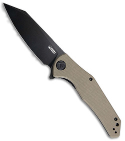 Kubey Flash Liner Lock Flipper Knife Tan G-10 (3.8" Black Stonewash)