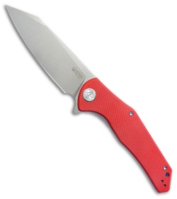 Kubey Knives Flash Tanto Liner Lock Knife Red G-10 (3.9" Satin D2) KU158