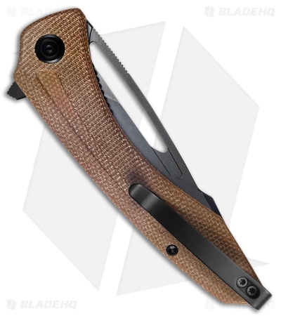 Kubey Knives Merced Harpoon Liner Lock Knife Tan Micarta (3.5" Black SW)