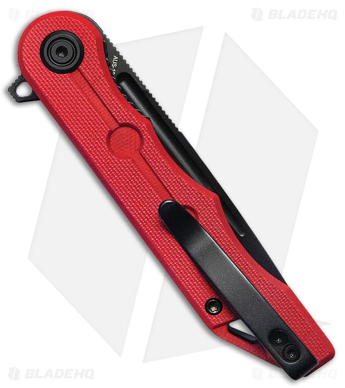 Kubey Mizo Liner Lock Knife Red G-10 (3.15" Black Stonewash) KU312C