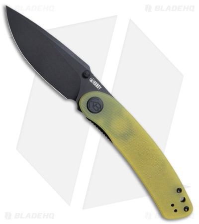 Kubey Knives Momentum Liner Lock Knife Translucent Yellow G-10 (3.5" Black SW)