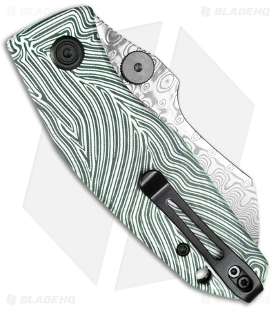 Kubey Monsterdog Liner Lock Knife White/Green G-10 (2.95" Damascus) KU337E