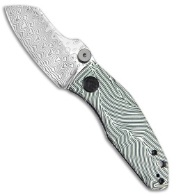 Kubey Monsterdog Liner Lock Knife White/Green G-10 (2.95" Damascus) KU337E