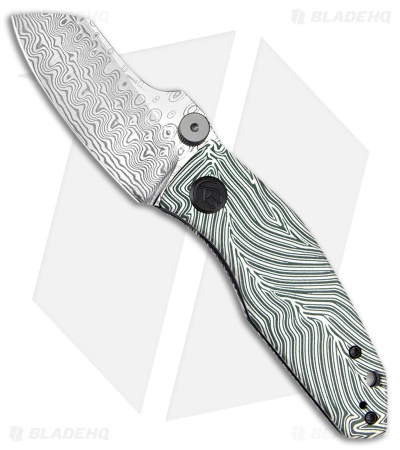 Kubey Monsterdog Liner Lock Knife White/Green G-10 (2.95" Damascus) KU337E