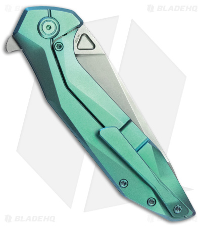 Kubey Nova Drop Point Frame Lock Green Titanium (3.7" Bead Blasted)