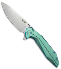 Kubey Nova Drop Point Frame Lock Green Titanium (3.7" Bead Blasted)