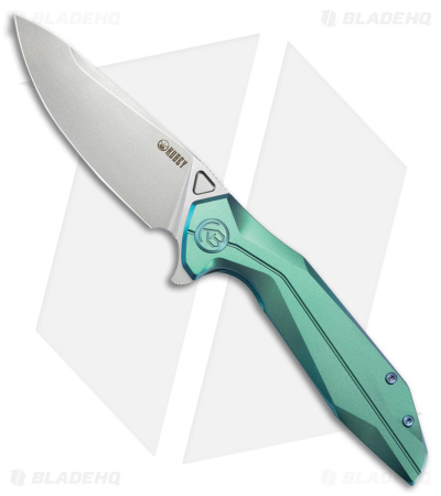 Kubey Nova Drop Point Frame Lock Green Titanium (3.7" Bead Blasted)