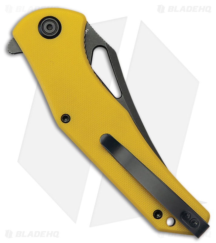 Kubey Phemius Liner Lock Knife Yellow G-10 (3.7" Black Stonewash) KU149E