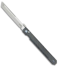 Kubey Knives Prism Button Lock Knife Blue/Gray Flame Titanium (3.5" Bead Blast)