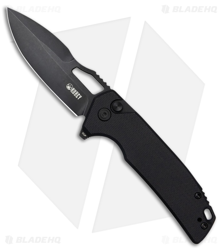 Kubey RDF Button Lock Knife Black G-10 (3.11" Black Stonewash) KU316A