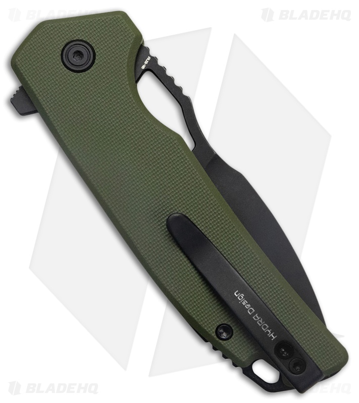 Kubey RDF Button Lock Knife OD Green G-10 (3.11" Black Stonewash) KU316B