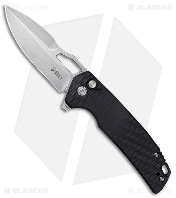 Kubey RDF Button Lock Knife Black G-10 (3.11" Bead Blast) KU316E