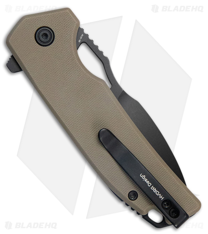 Kubey RDF Button Lock Knife Tan G-10 (3.11" Black Stonewash) KU316F