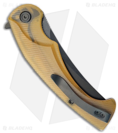 Kubey Knives Scimitar Liner Lock Knife Yellow Ultem (3.5" Black SW)