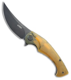 Kubey Knives Scimitar Liner Lock Knife Yellow Ultem (3.5" Black SW)
