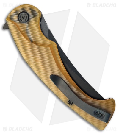 Kubey Knives Scimitar Liner Lock Yellow Ultem (3.5" Black SW 14C28N) *DISC*
