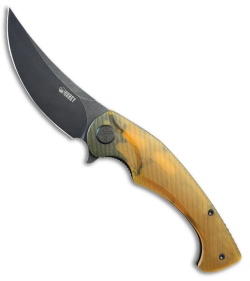 Kubey Knives Scimitar Liner Lock Yellow Ultem (3.5" Black SW 14C28N) *DISC*