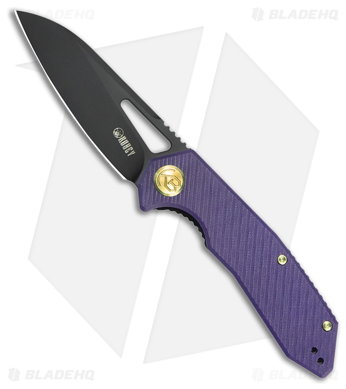 Kubey Vagrant Liner Lock Knife Purple G-10 (3.2" Black Stonewash M390)