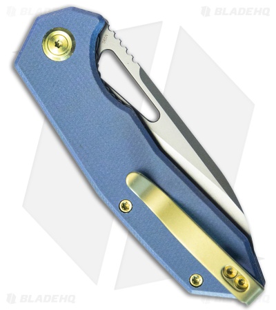 Kubey Vagrant Liner Lock Knife Blue Micarta (3.2" Bead Blast M390)