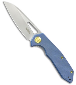 Kubey Vagrant Liner Lock Knife Blue Micarta (3.2" Bead Blast M390)