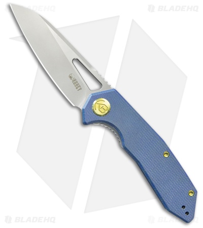 Kubey Vagrant Liner Lock Knife Blue Micarta (3.2" Bead Blast M390)