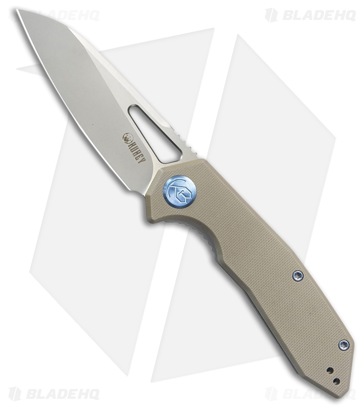 Kubey Vagrant Liner Lock Knife Tan G-10 (3.2" Bead Blast M390)
