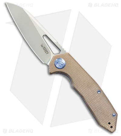 Kubey Vagrant Liner Lock Knife Tan Micarta (3.2" Bead Blast M390)