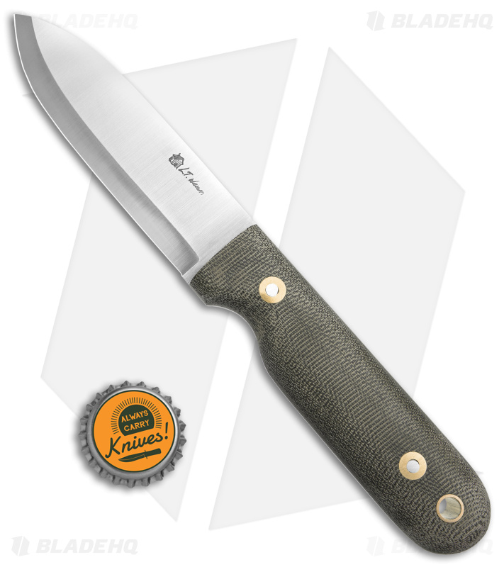 LT Wright Bushcrafter Scandi Fixed Blade Knife Green Micarta (4" Satin O1)