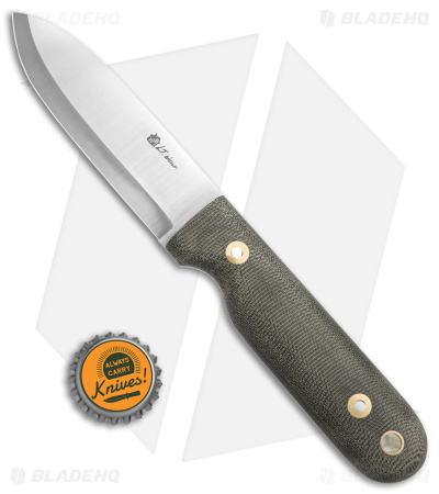 LT Wright Bushcrafter Scandi Fixed Blade Knife Green Micarta (4" Satin O1)
