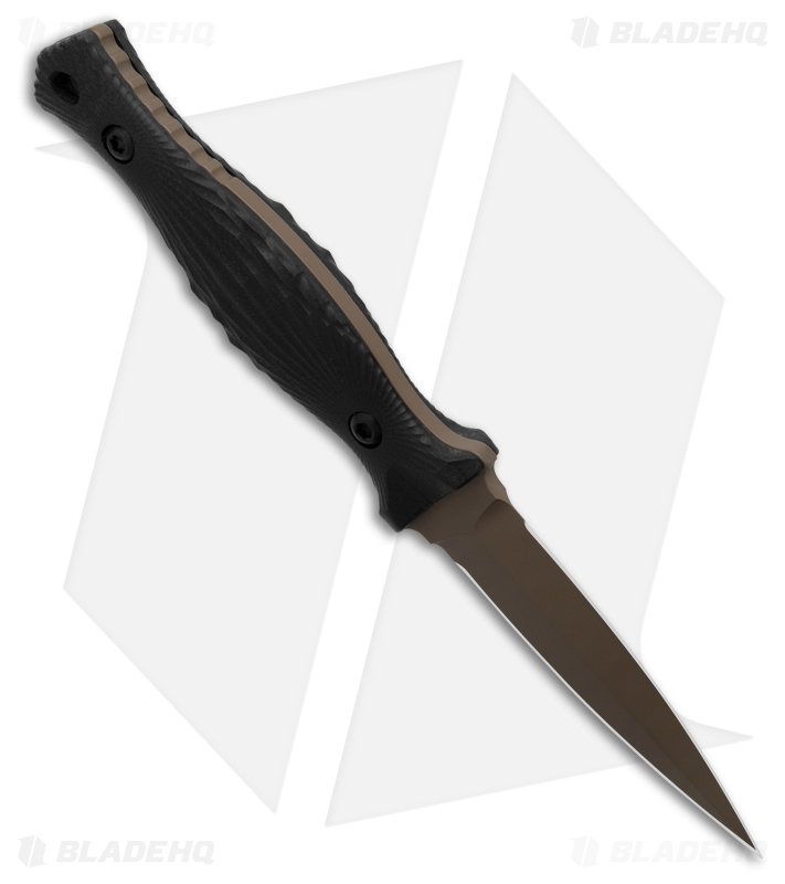 Les George Knives Galvo Dagger D/E Fixed Blade Knife Black G-10 (4" Brown FDE)