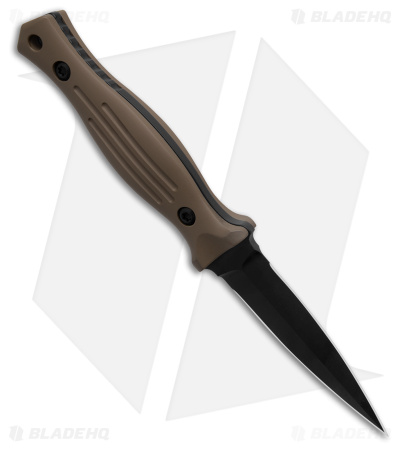 Les George Knives Galvo Dagger D/E Fixed Blade Knife FDE Aluminum (4" Black)