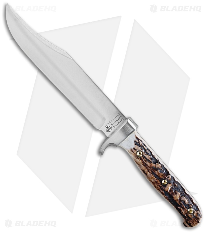 Linder Rehwappen Hakenerl Bowie Fixed Blade Knife Stag (6.5" Satin)