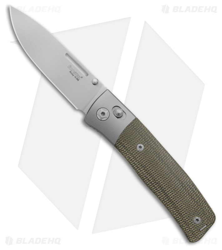 LionSTEEL NiNi Crossbar Lock Knife Green Canvas Micarta/Ti Bolsters (2.7" Satin)