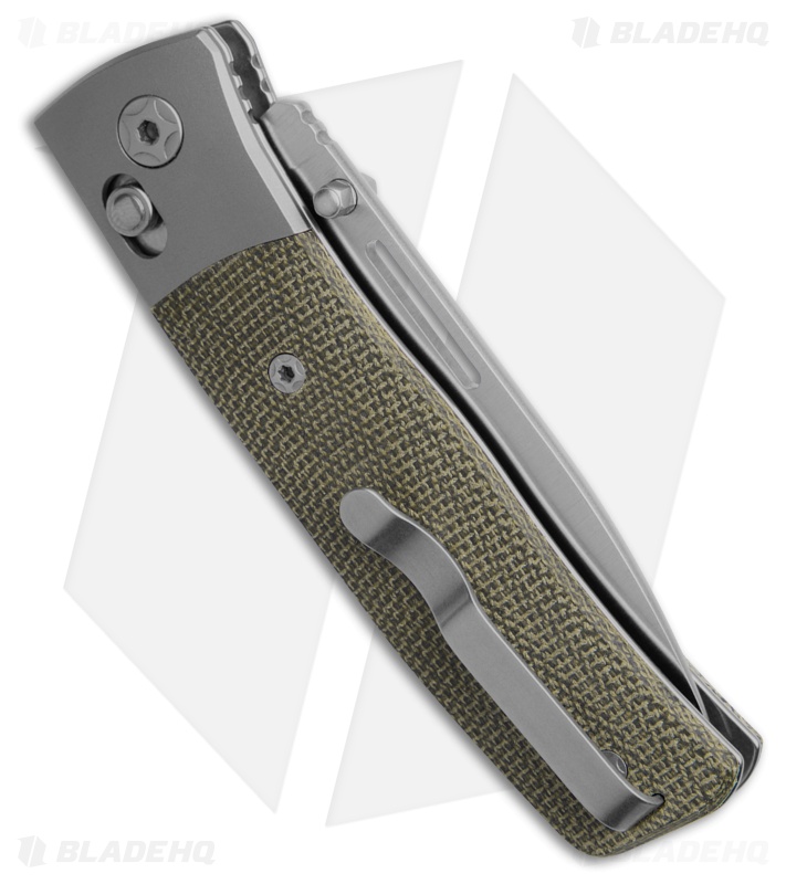 LionSTEEL NiNi Crossbar Lock Knife Green Canvas Micarta/Ti Bolsters (2.7" Satin)