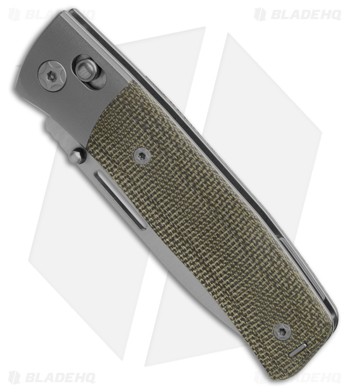 LionSTEEL NiNi Crossbar Lock Knife Green Canvas Micarta/Ti Bolsters (2.7" Satin)