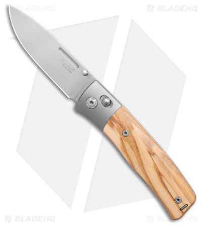 LionSTEEL NiNi Crossbar Lock Knife Olive Wood/Ti Bolsters (2.7" Satin)