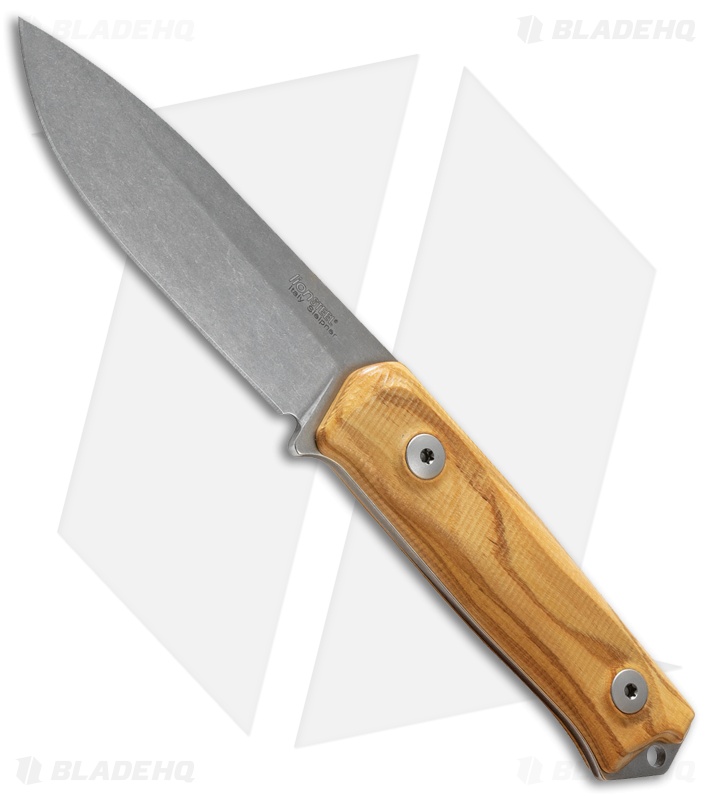 LionSteel Bushcraft B41 Fixed Blade Knife Olive Wood (4" Stonewash)