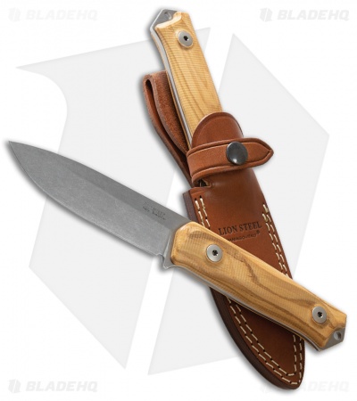 LionSteel Bushcraft B41 Fixed Blade Knife Olive Wood (4" Stonewash)