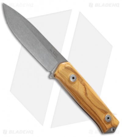 LionSteel Bushcraft B41 Fixed Blade Knife Olive Wood (4" Stonewash)