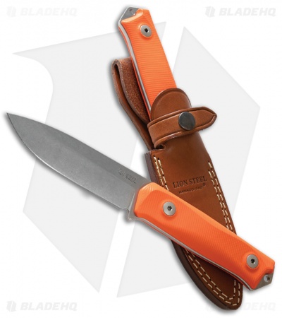 LionSteel Bushcraft B41 Fixed Blade Knife Orange G-10 (4" Stonewash)