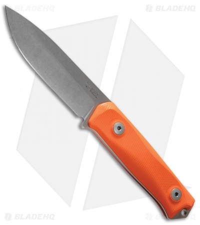 LionSteel Bushcraft B41 Fixed Blade Knife Orange G-10 (4" Stonewash)